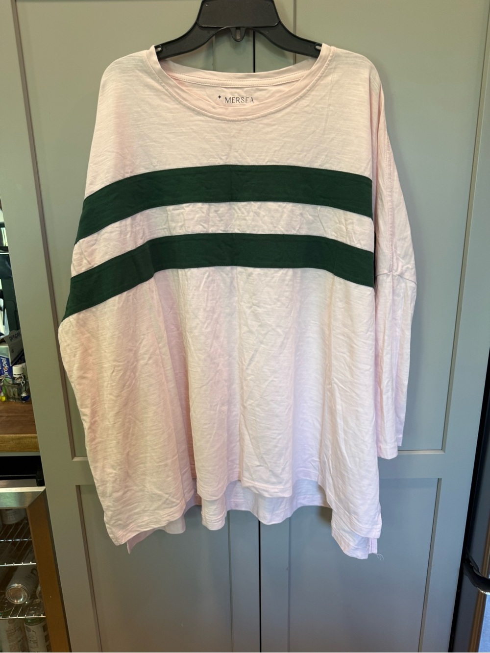 Mersea Pink Long-Sleeve Tee with Green Stripes